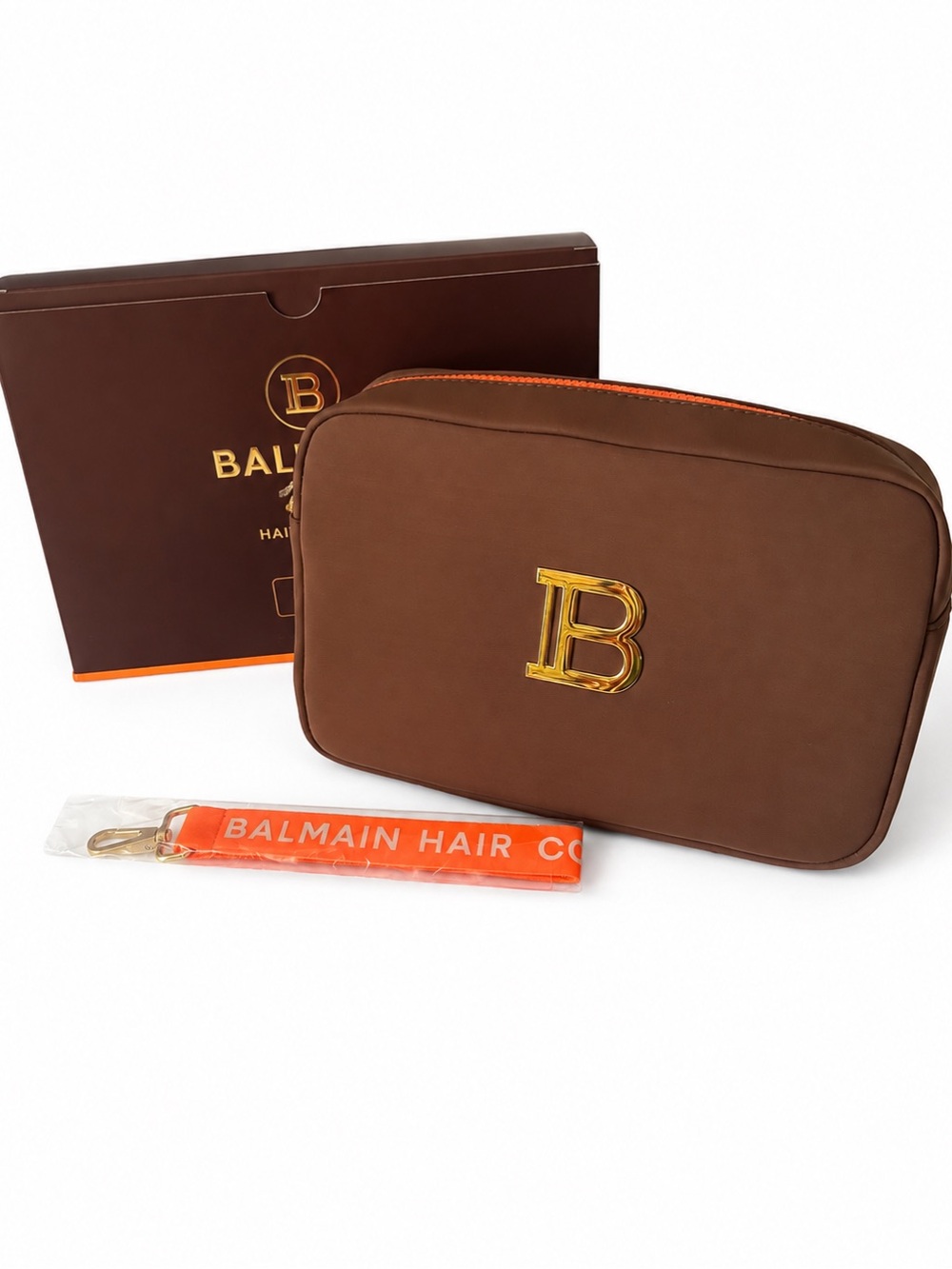 BALMAIN Large BROWN pouch NIB